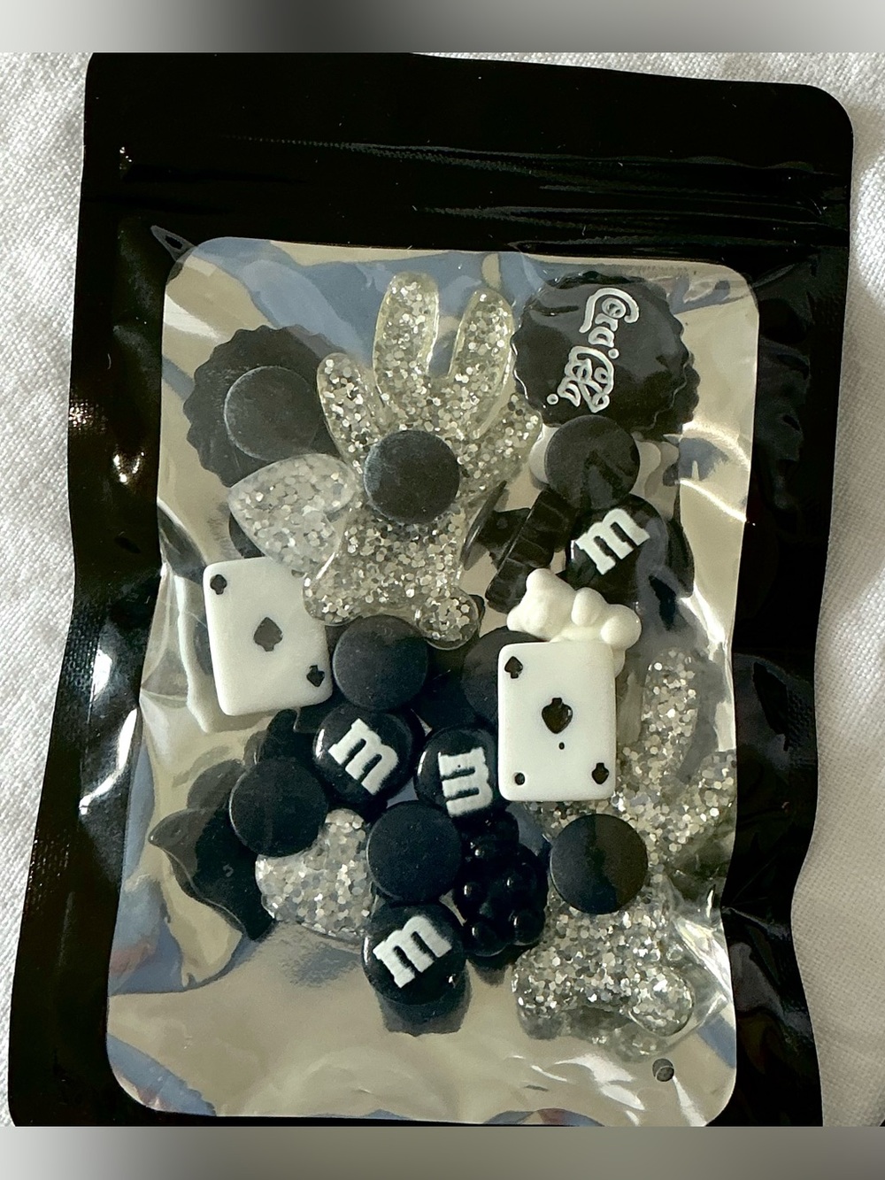 New Hi-Reeke Black,Silver,white croc Charm Mix with Playing Card & 'M' Accents